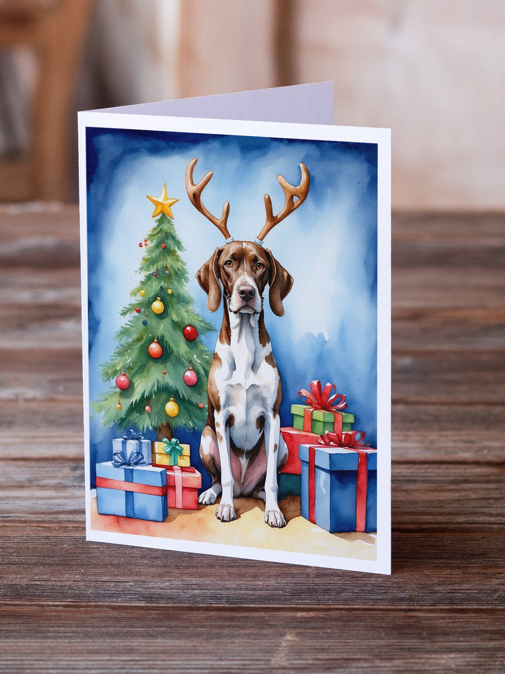 Pointer Christmas Reindeer Greeting Cards Pack of 8 Blank Cards with Envelopes Whimsical A7 Size 5x7