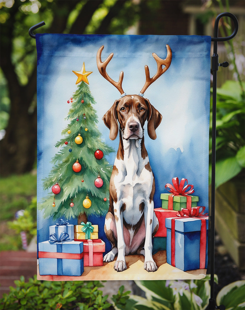 Pointer Christmas Reindeer Garden Flag Mailbox Decorative Yard Banner Outside Patio Artwork for Flower Beds, Garden Size, Multicolor