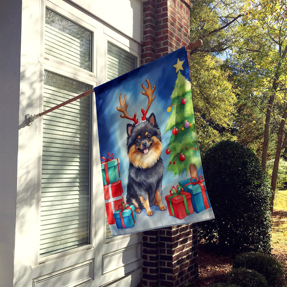 Pomeranian Christmas Reindeer House Flag 28x40 Porch Sleeve Pole Decorative Outside Yard Banner Artwork Wall Hanging, Polyester