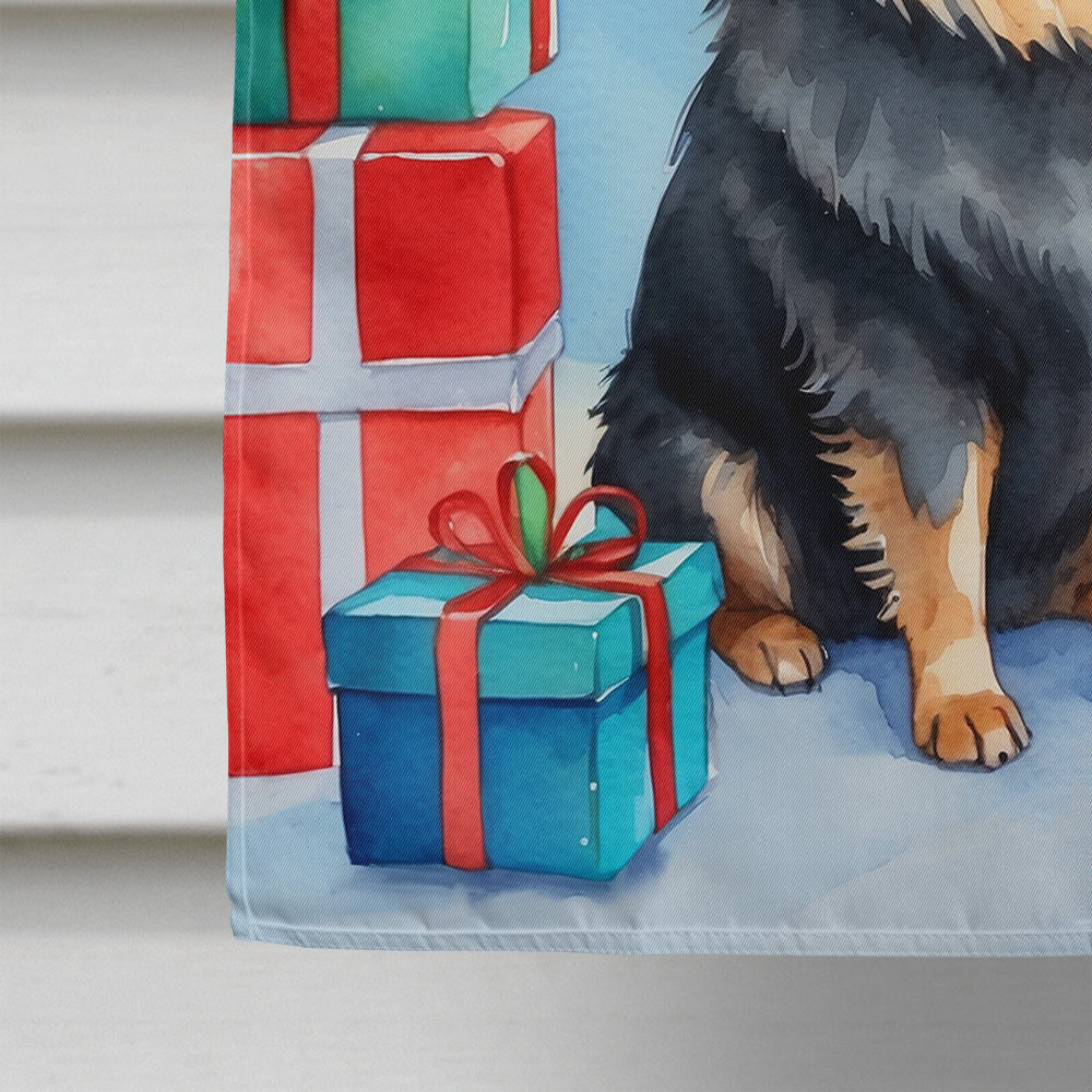 Pomeranian Christmas Reindeer House Flag 28x40 Porch Sleeve Pole Decorative Outside Yard Banner Artwork Wall Hanging, Polyester