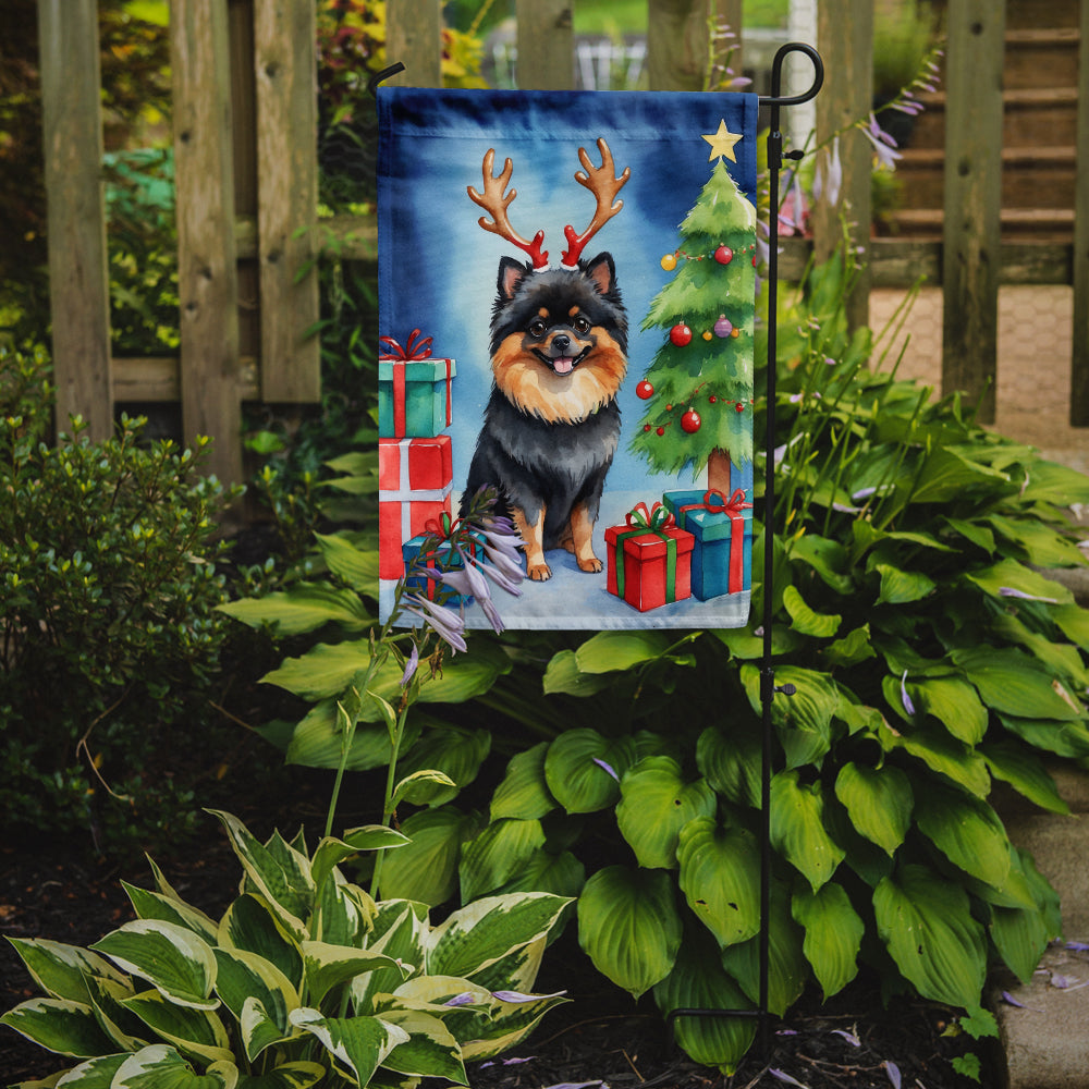Pomeranian Christmas Reindeer Garden Flag Mailbox Decorative Yard Banner Outside Patio Artwork for Flower Beds, Garden Size, Multicolor