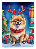 Pomeranian Christmas Reindeer House Flag 28x40 Porch Sleeve Pole Decorative Outside Yard Banner Artwork Wall Hanging, Polyester