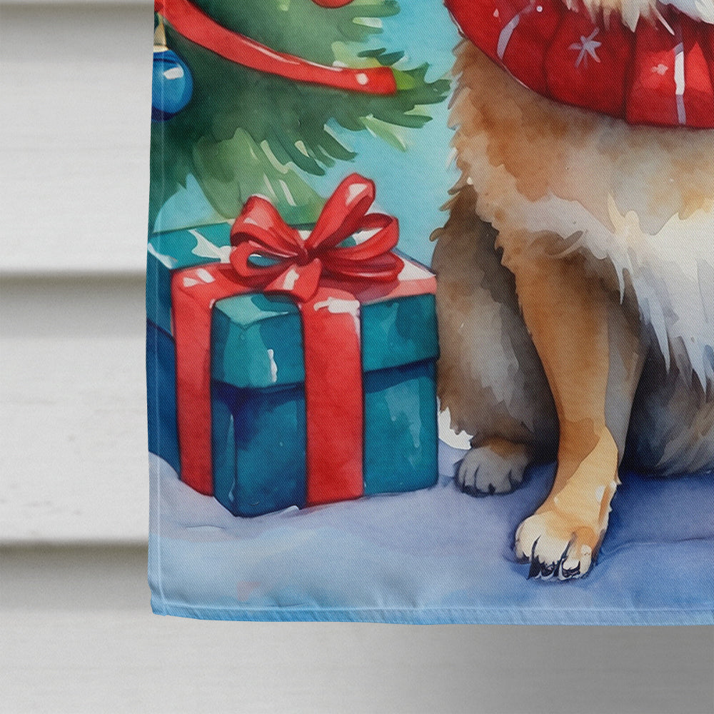 Pomeranian Christmas Reindeer House Flag 28x40 Porch Sleeve Pole Decorative Outside Yard Banner Artwork Wall Hanging, Polyester