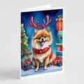 Pomeranian Christmas Reindeer Greeting Cards Pack of 8 Blank Cards with Envelopes Whimsical A7 Size 5x7