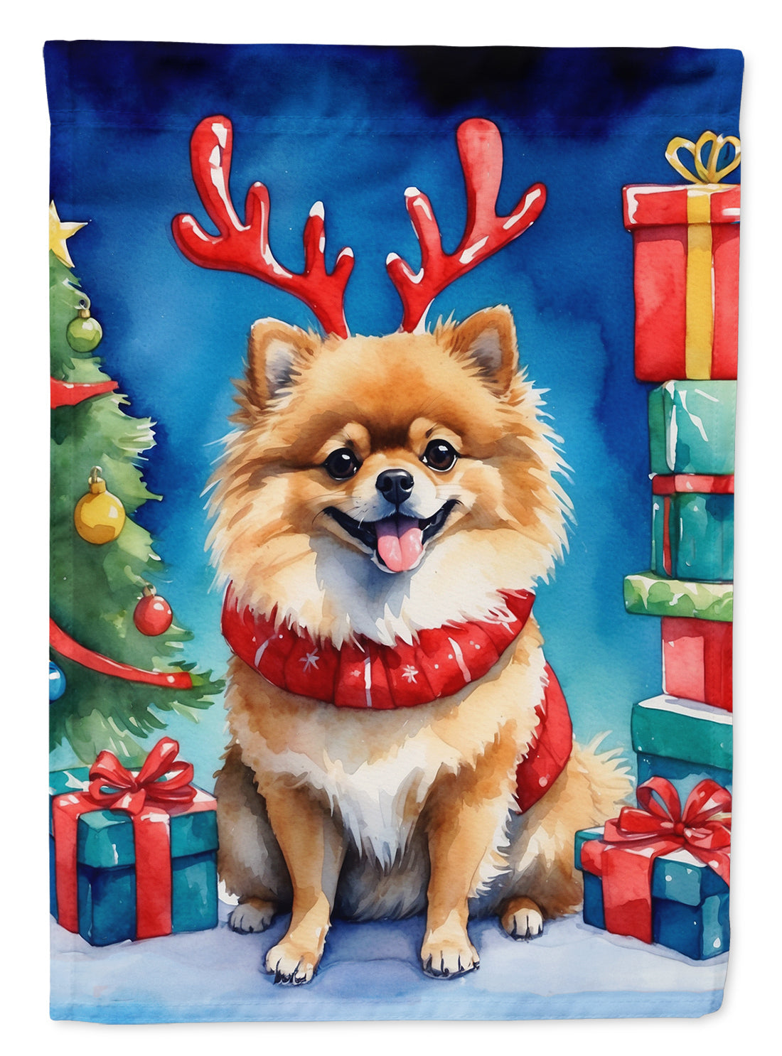 Pomeranian Christmas Reindeer Garden Flag Mailbox Decorative Yard Banner Outside Patio Artwork for Flower Beds, Garden Size, Multicolor