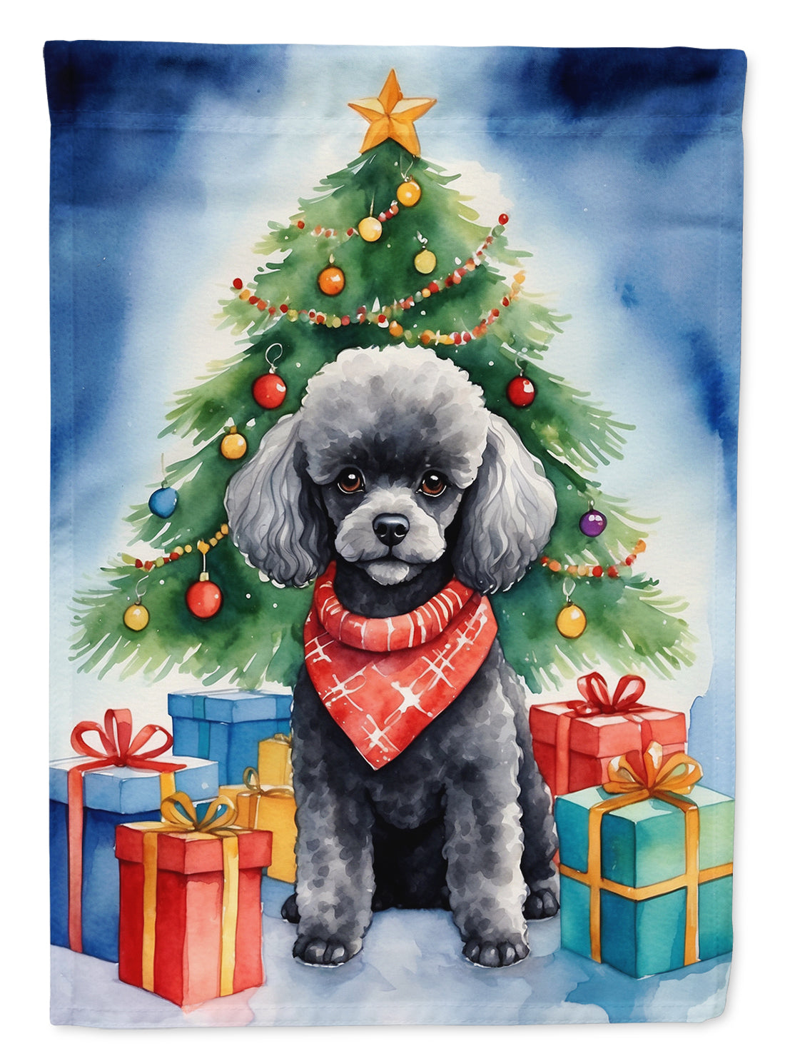 Black Toy Poodle Christmas Reindeer House Flag 28x40 Porch Sleeve Pole Decorative Outside Yard Banner Artwork Wall Hanging, Polyester