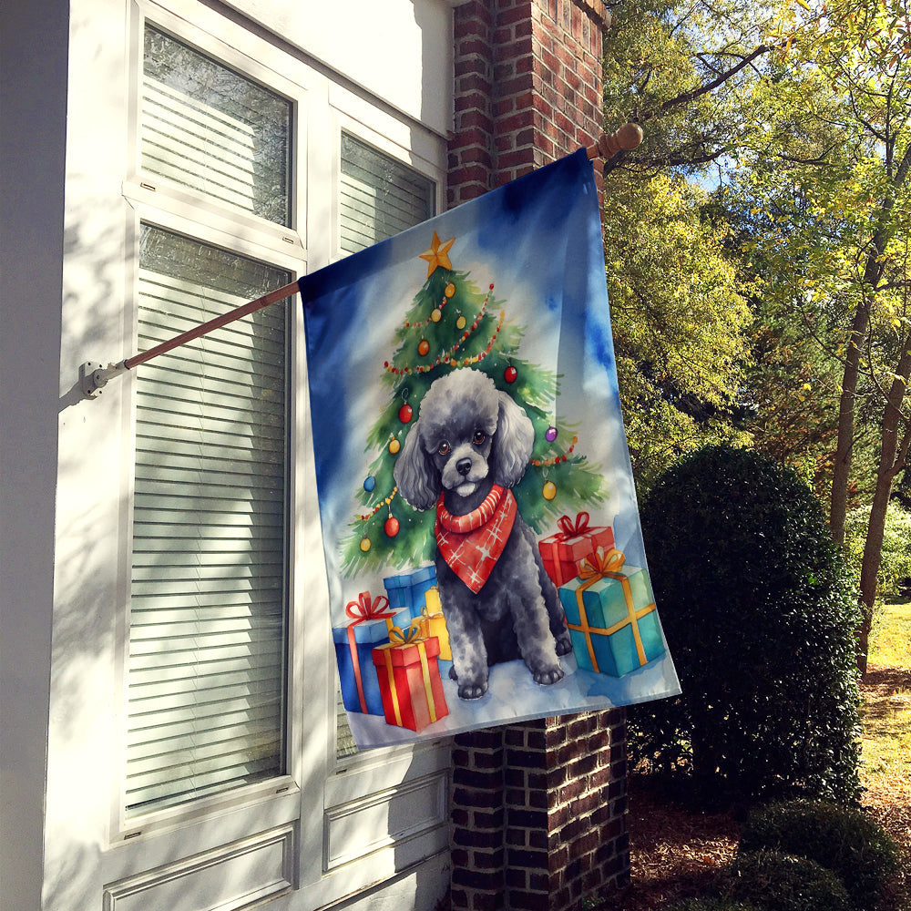 Black Toy Poodle Christmas Reindeer House Flag 28x40 Porch Sleeve Pole Decorative Outside Yard Banner Artwork Wall Hanging, Polyester