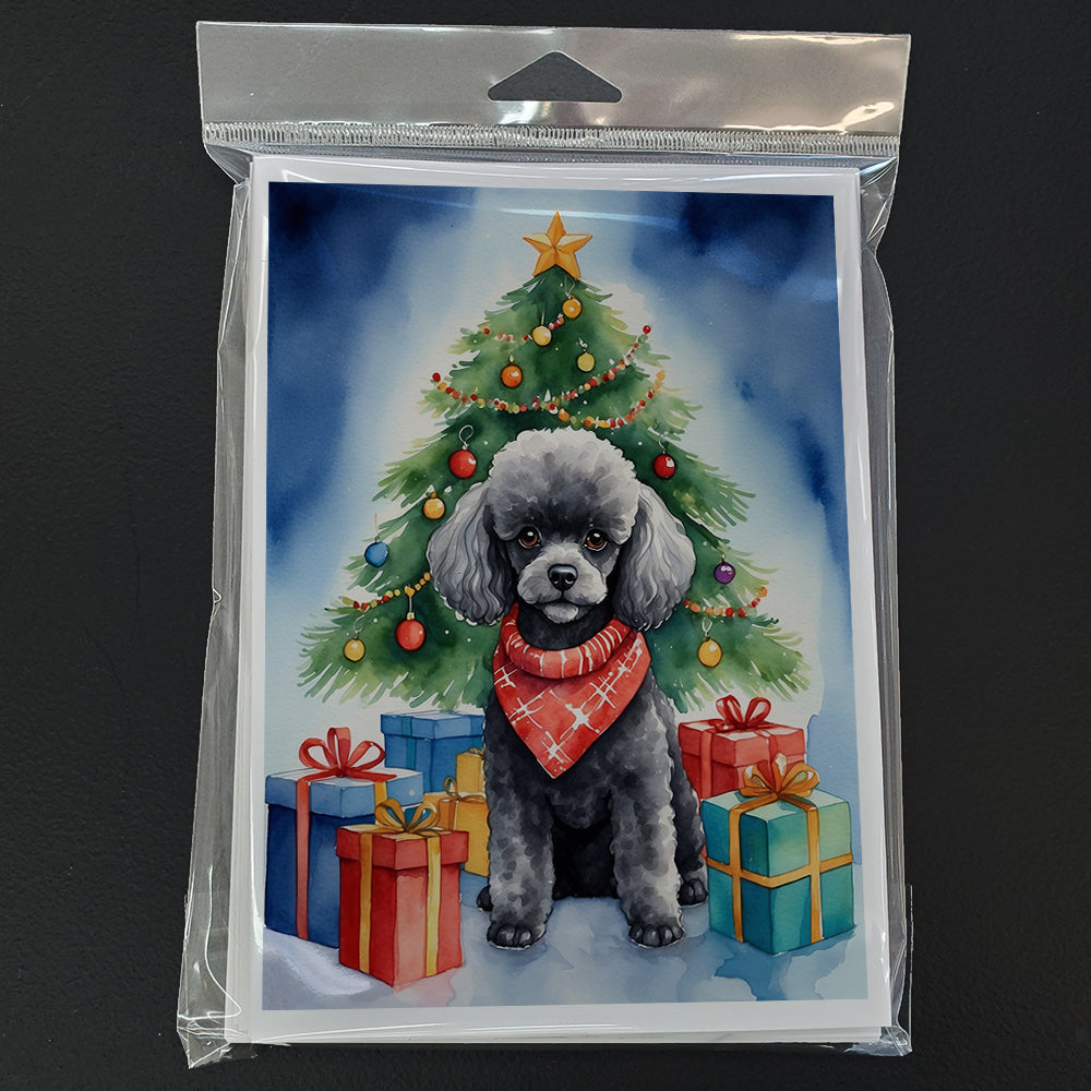 Black Toy Poodle Christmas Reindeer Greeting Cards Pack of 8 Blank Cards with Envelopes Whimsical A7 Size 5x7