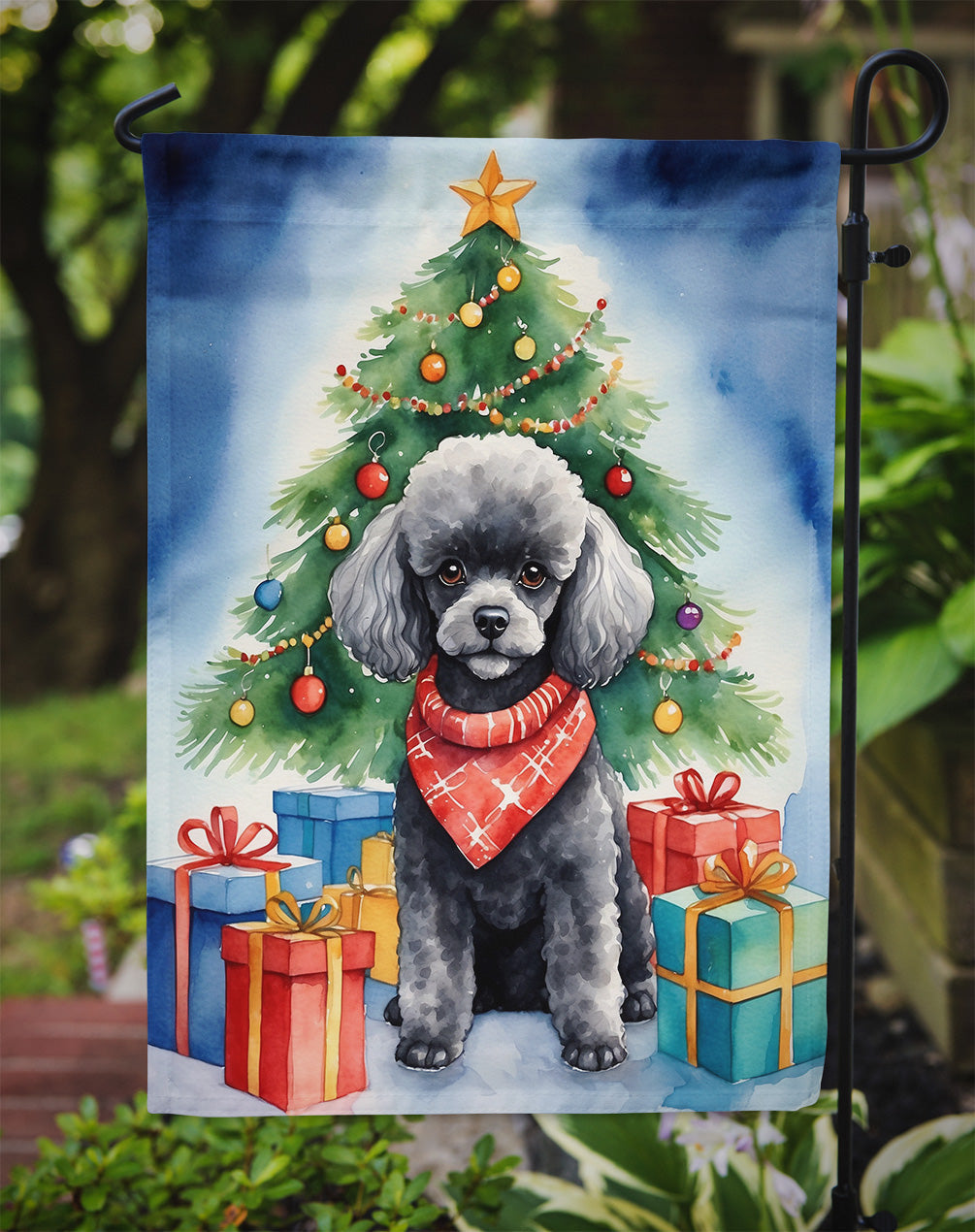 Black Toy Poodle Christmas Reindeer Garden Flag Mailbox Decorative Yard Banner Outside Patio Artwork for Flower Beds, Garden Size, Multicolor