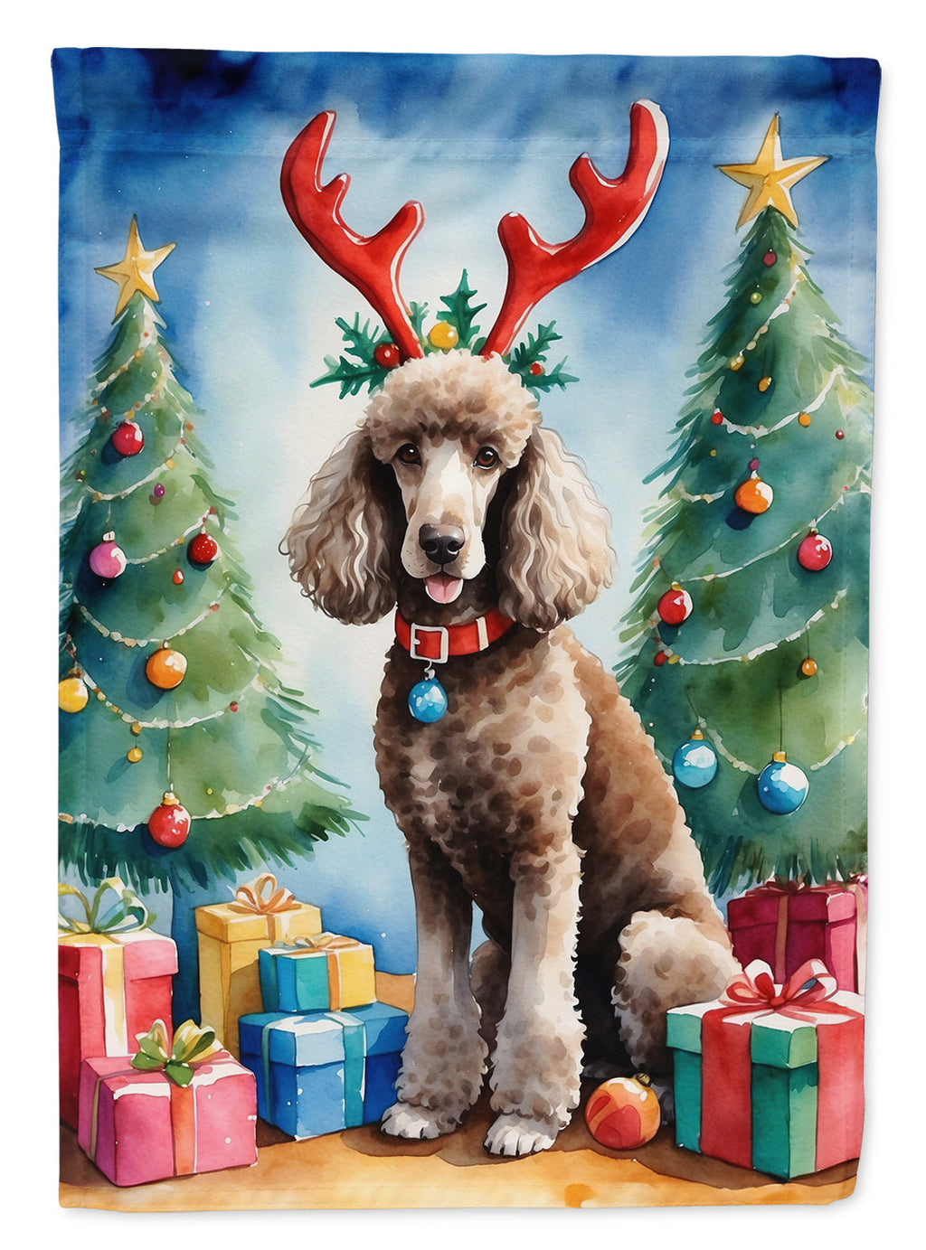 Chocolate Standard Poodle Christmas Reindeer Garden Flag Mailbox Decorative Yard Banner Outside Patio Artwork for Flower Beds, Garden Size, Multicolor