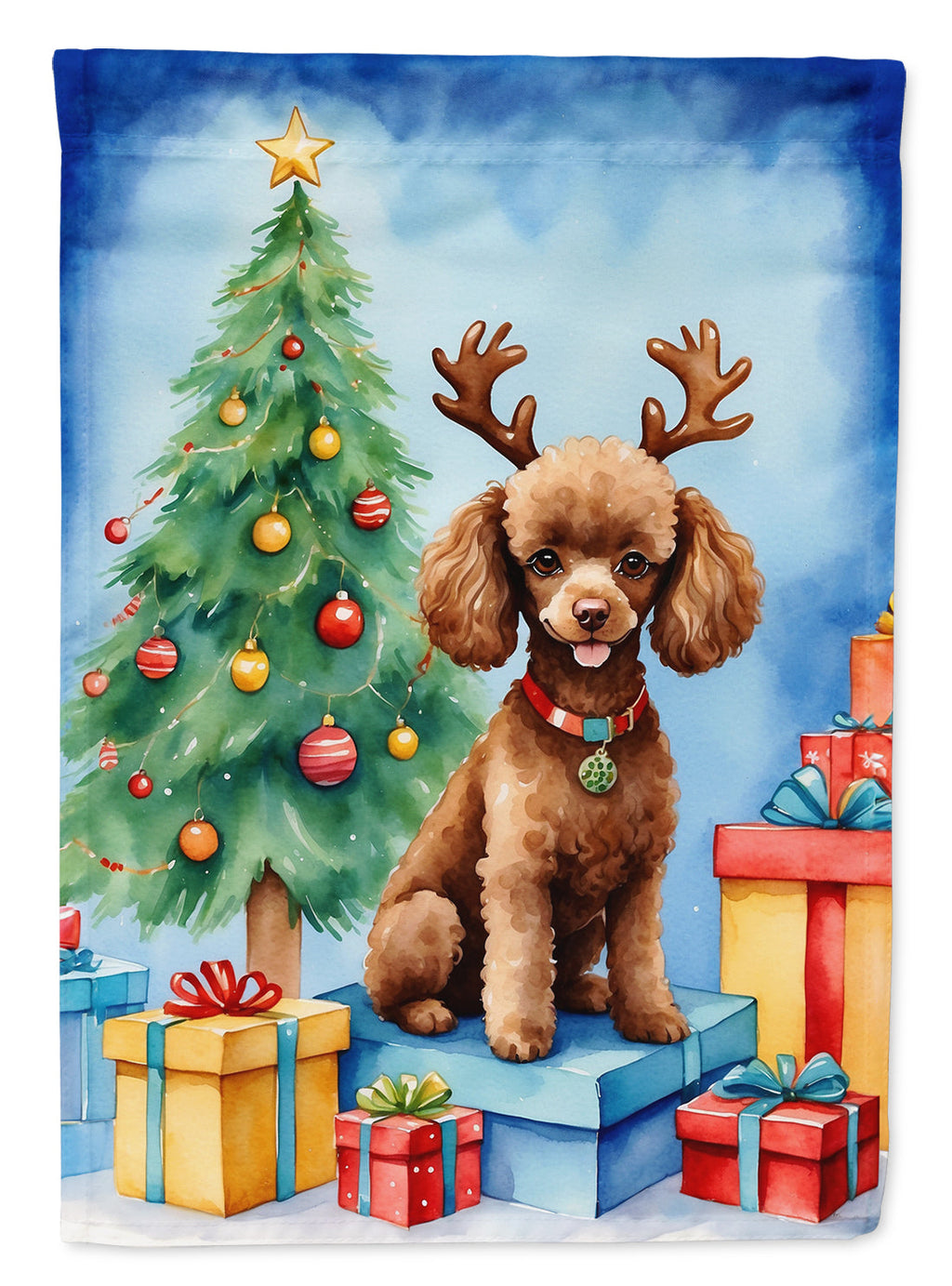 Chocolate Toy Poodle Christmas Reindeer Garden Flag Mailbox Decorative Yard Banner Outside Patio Artwork for Flower Beds, Garden Size, Multicolor