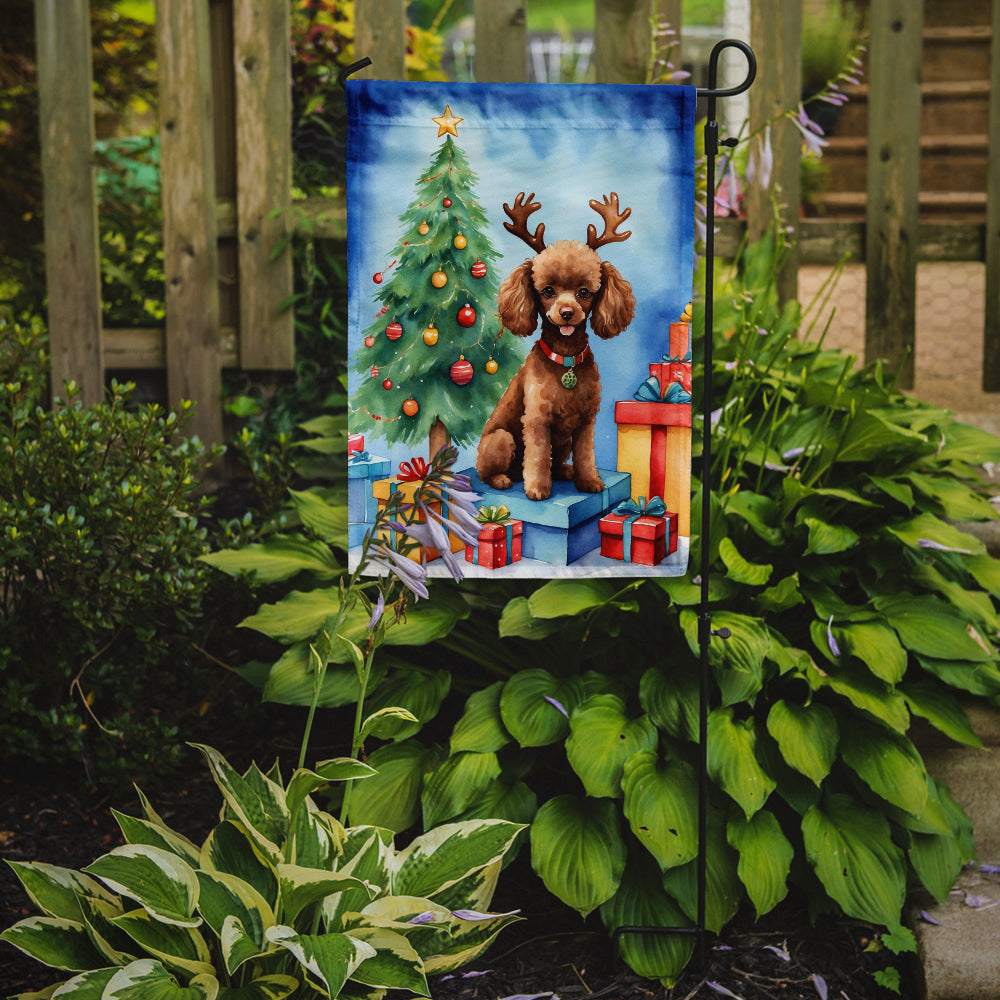 Chocolate Toy Poodle Christmas Reindeer Garden Flag Mailbox Decorative Yard Banner Outside Patio Artwork for Flower Beds, Garden Size, Multicolor