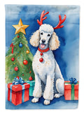White Standard Poodle Christmas Reindeer House Flag 28x40 Porch Sleeve Pole Decorative Outside Yard Banner Artwork Wall Hanging, Polyester