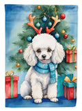 White Toy Poodle Christmas Reindeer House Flag 28x40 Porch Sleeve Pole Decorative Outside Yard Banner Artwork Wall Hanging, Polyester