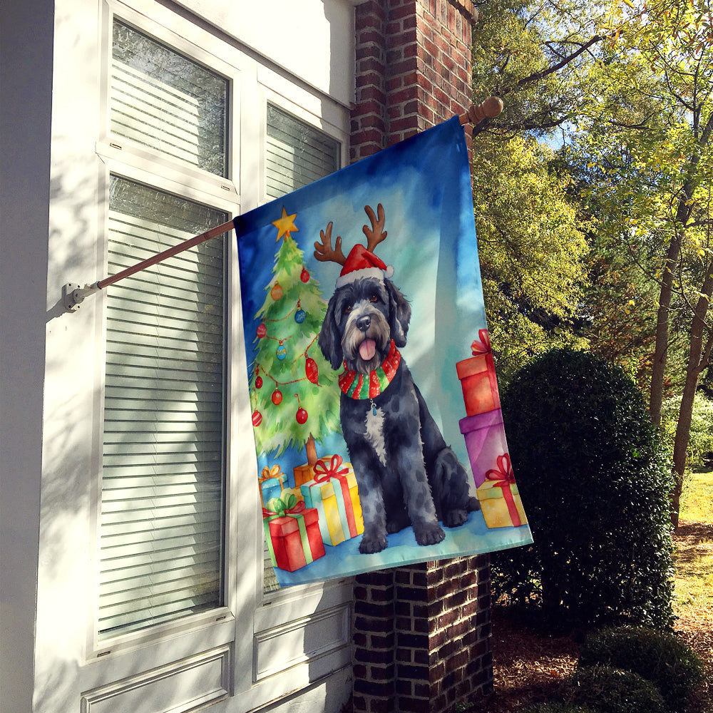 Portuguese Water Dog Christmas Reindeer House Flag 28x40 Porch Sleeve Pole Decorative Outside Yard Banner Artwork Wall Hanging, Polyester