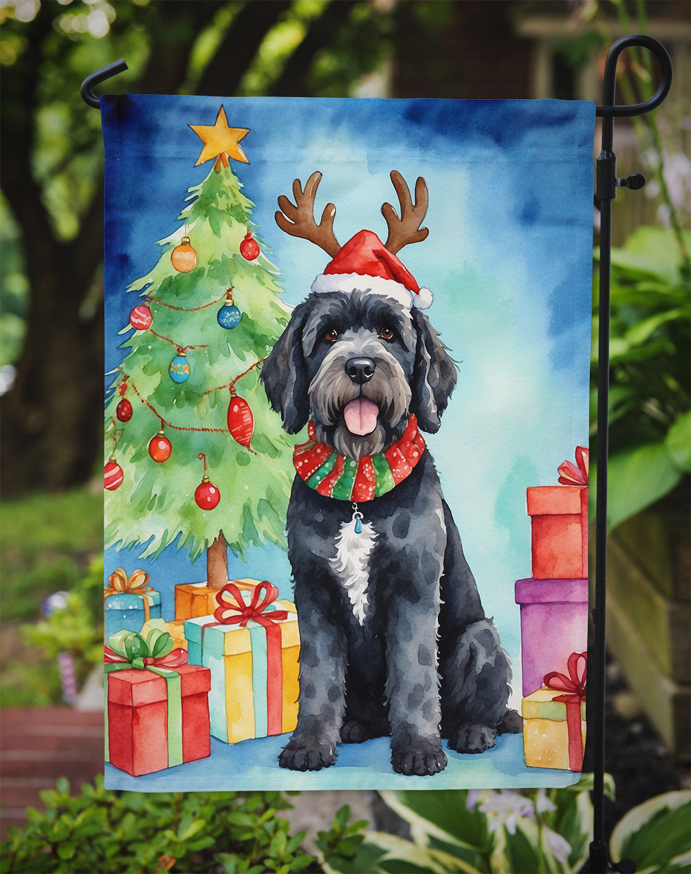 Portuguese Water Dog Christmas Reindeer Garden Flag Mailbox Decorative Yard Banner Outside Patio Artwork for Flower Beds, Garden Size, Multicolor