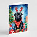 Black Pug Christmas Reindeer Greeting Cards Pack of 8 Blank Cards with Envelopes Whimsical A7 Size 5x7