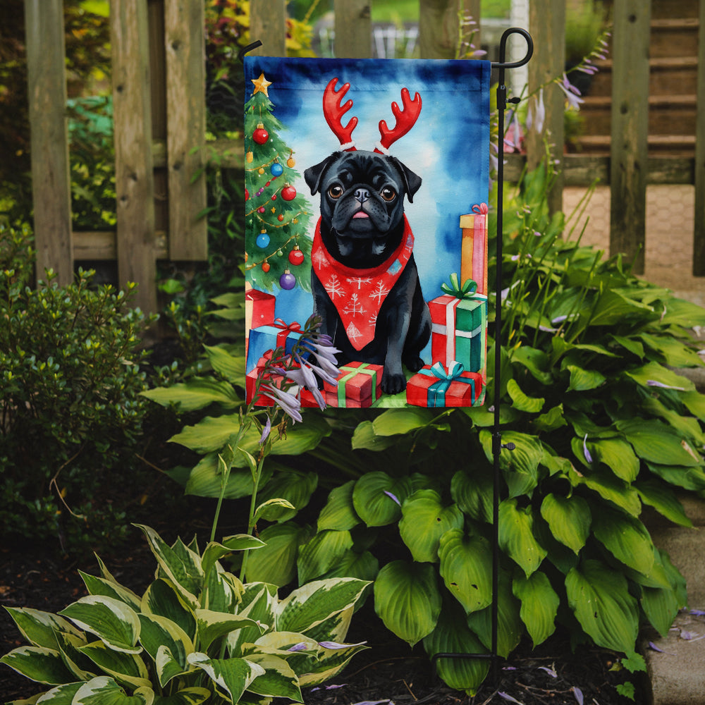 Black Pug Christmas Reindeer Garden Flag Mailbox Decorative Yard Banner Outside Patio Artwork for Flower Beds, Garden Size, Multicolor