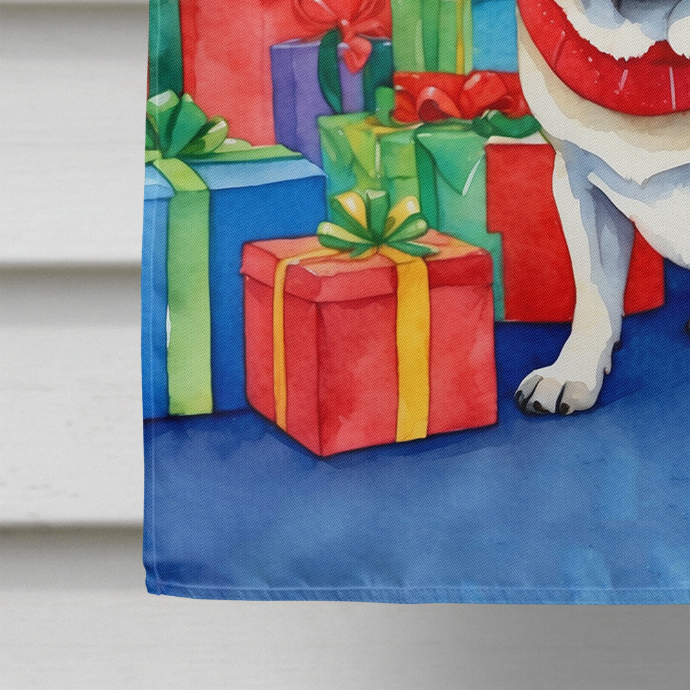 Pug Christmas Reindeer House Flag 28x40 Porch Sleeve Pole Decorative Outside Yard Banner Artwork Wall Hanging, Polyester