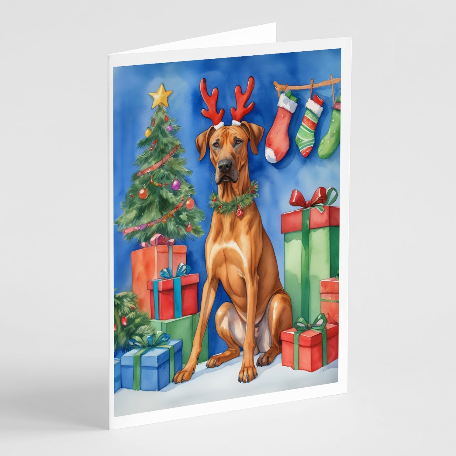 Rhodesian Ridgeback Christmas Reindeer Greeting Cards Pack of 8 Blank Cards with Envelopes Whimsical A7 Size 5x7