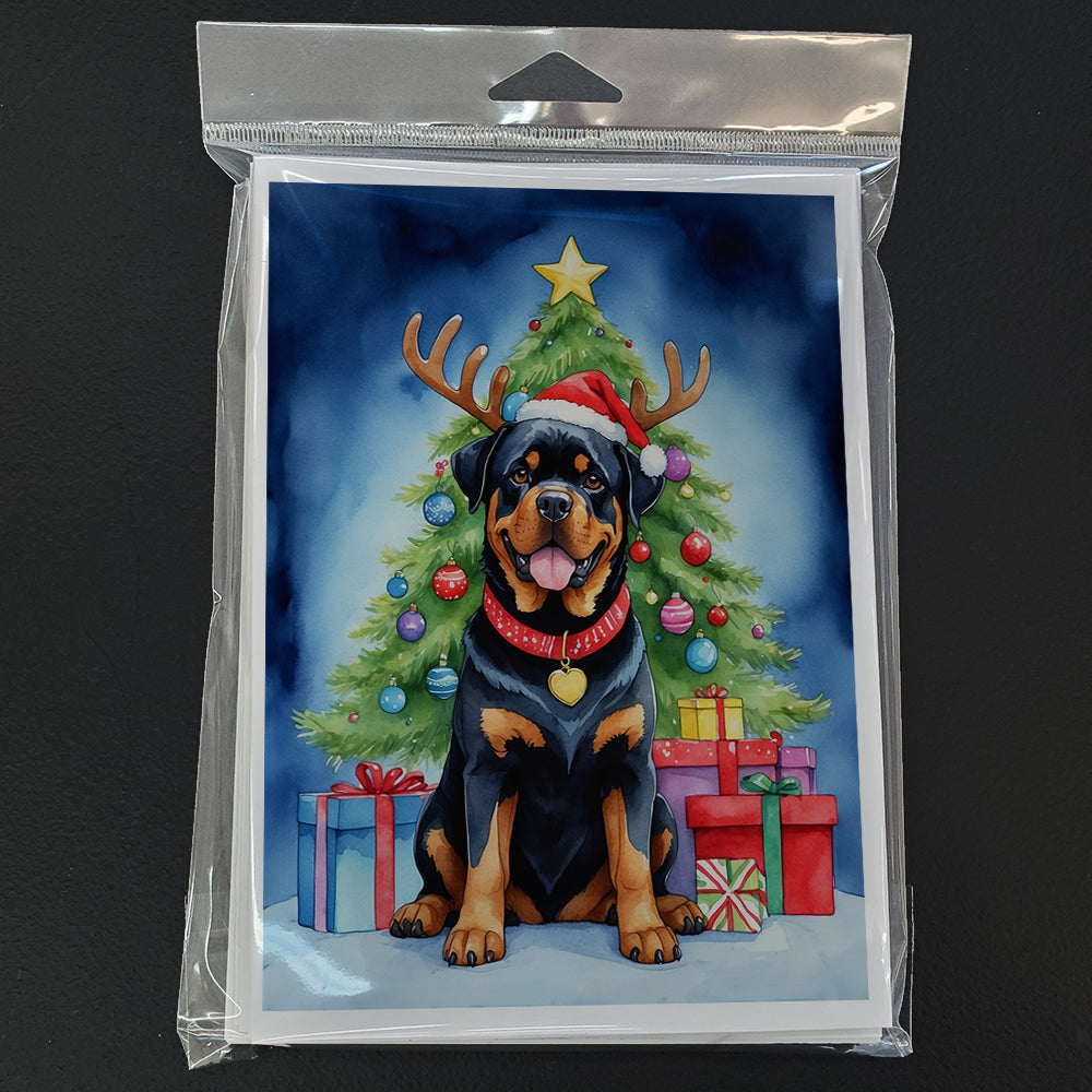 Rottweiler Christmas Reindeer Greeting Cards Pack of 8 Blank Cards with Envelopes Whimsical A7 Size 5x7