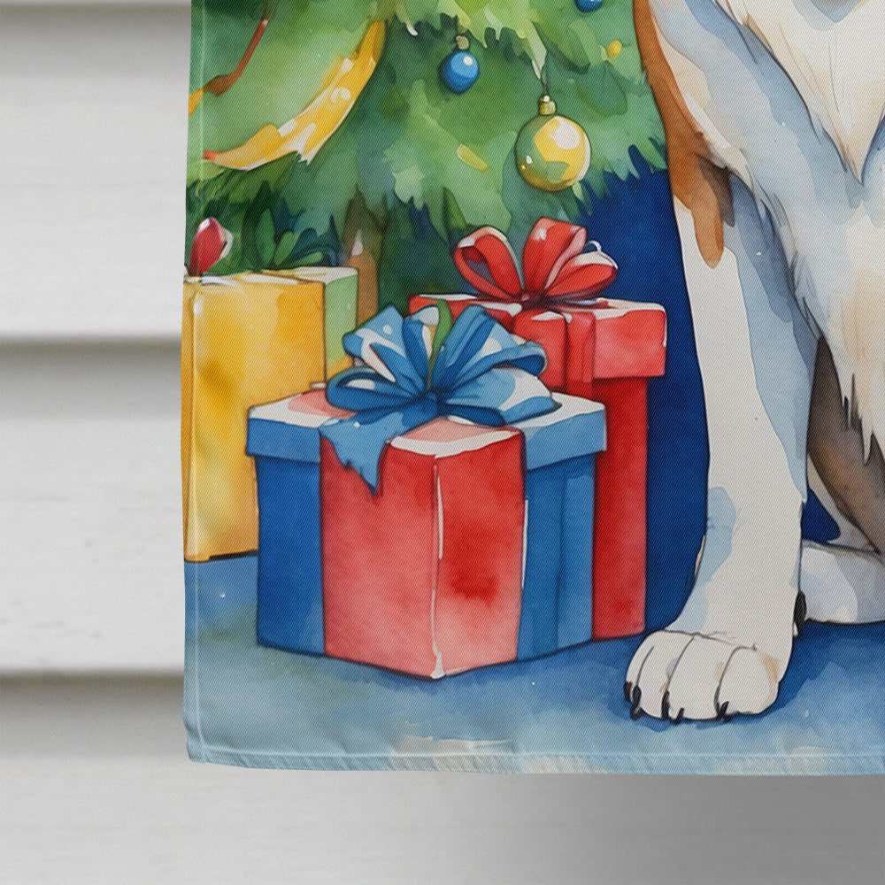 Saint Bernard Christmas Reindeer House Flag 28x40 Porch Sleeve Pole Decorative Outside Yard Banner Artwork Wall Hanging, Polyester