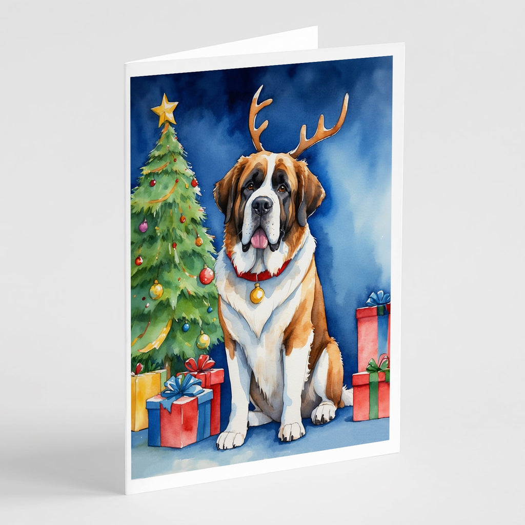 Saint Bernard Christmas Reindeer Greeting Cards Pack of 8 Blank Cards with Envelopes Whimsical A7 Size 5x7