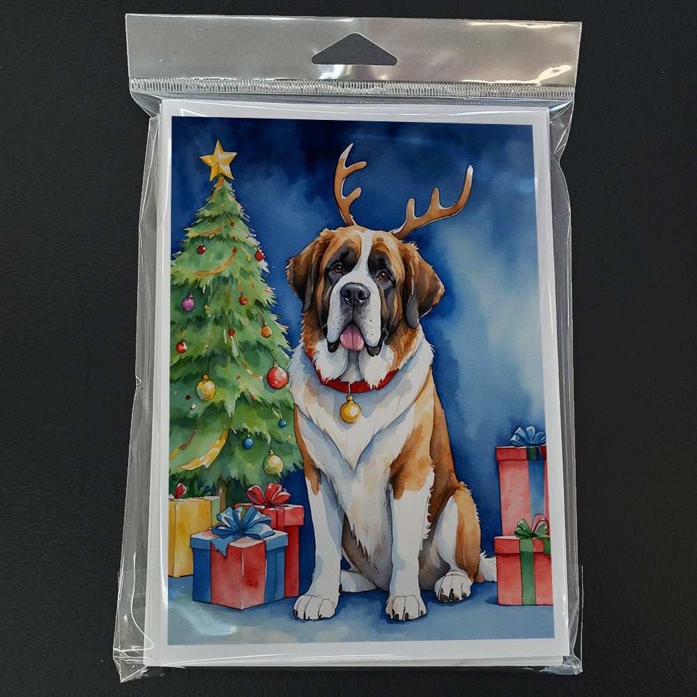 Saint Bernard Christmas Reindeer Greeting Cards Pack of 8 Blank Cards with Envelopes Whimsical A7 Size 5x7