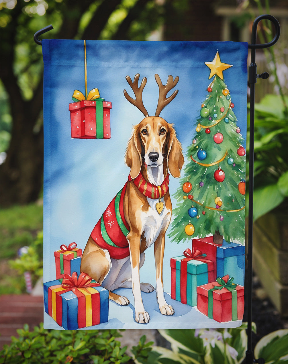 Saluki Christmas Reindeer Garden Flag Mailbox Decorative Yard Banner Outside Patio Artwork for Flower Beds, Garden Size, Multicolor