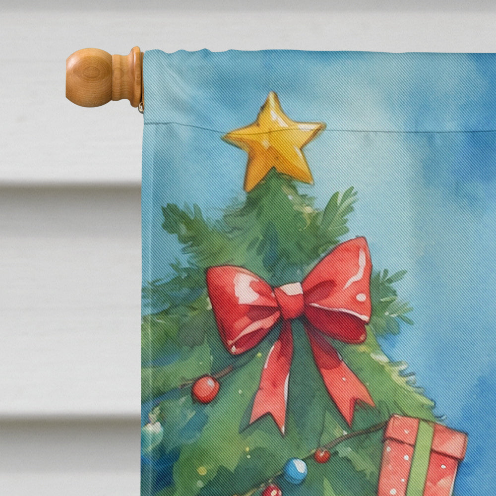 Samoyed Christmas Reindeer House Flag 28x40 Porch Sleeve Pole Decorative Outside Yard Banner Artwork Wall Hanging, Polyester