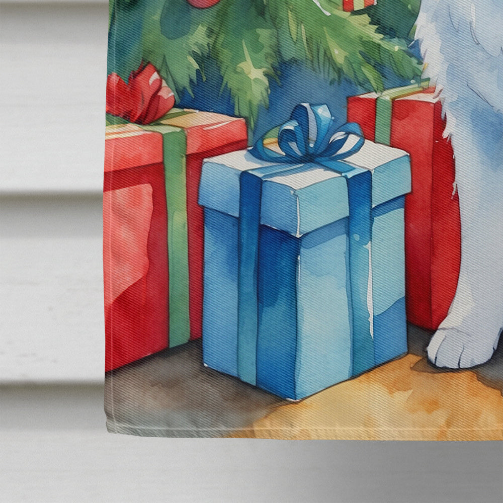 Samoyed Christmas Reindeer House Flag 28x40 Porch Sleeve Pole Decorative Outside Yard Banner Artwork Wall Hanging, Polyester