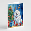 Samoyed Christmas Reindeer Greeting Cards Pack of 8 Blank Cards with Envelopes Whimsical A7 Size 5x7