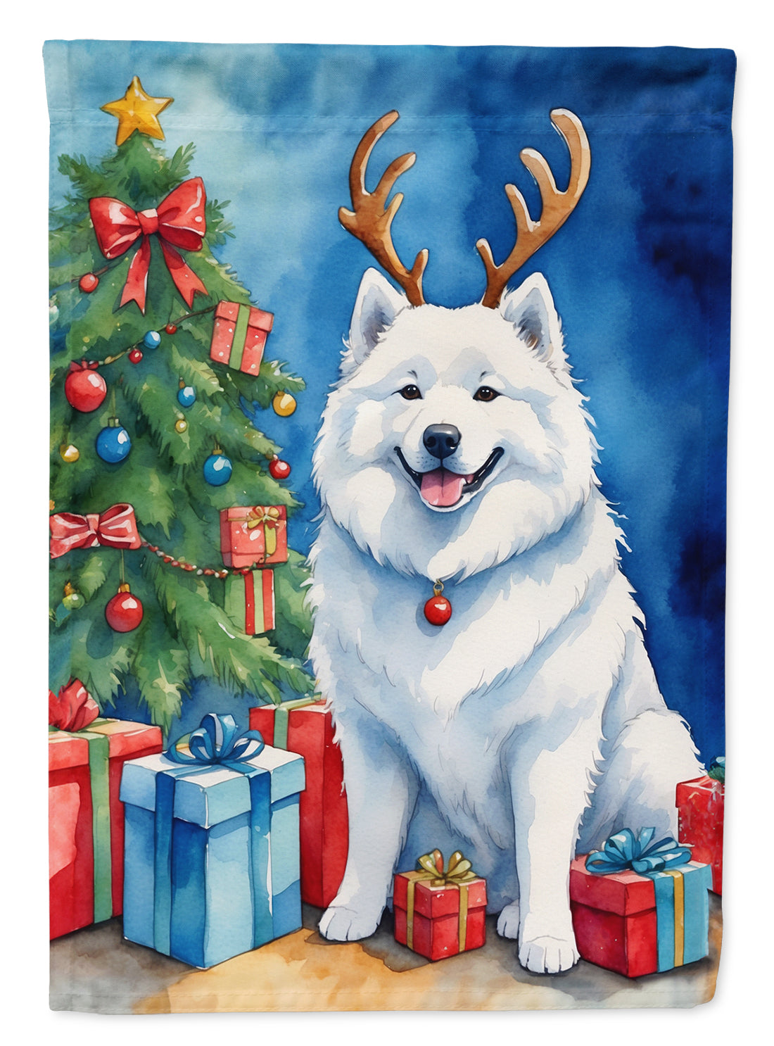 Samoyed Christmas Reindeer Garden Flag Mailbox Decorative Yard Banner Outside Patio Artwork for Flower Beds, Garden Size, Multicolor
