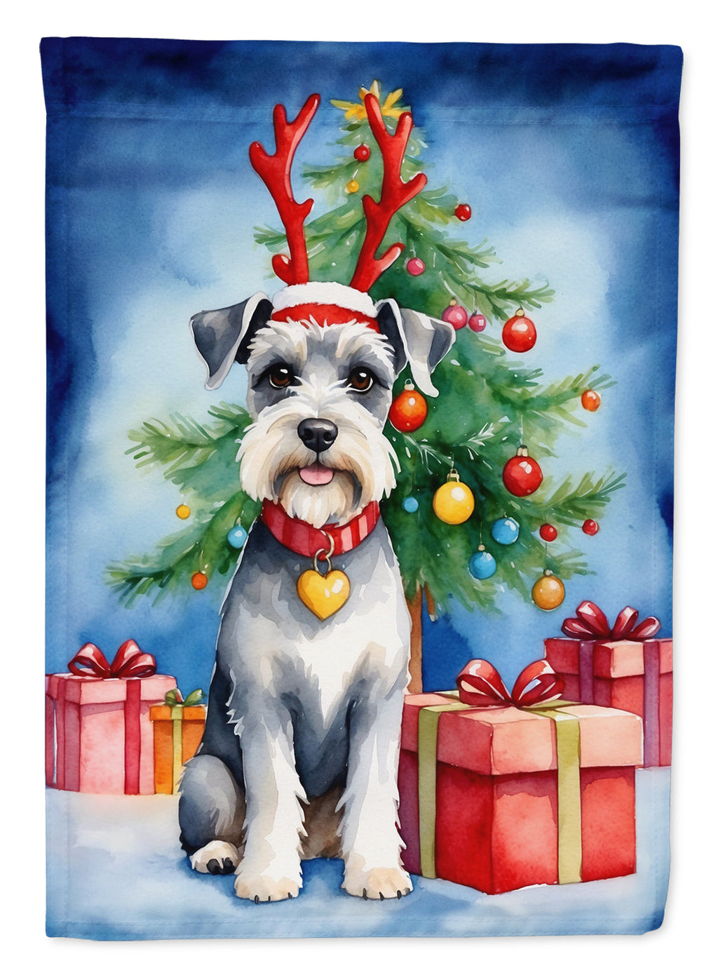 Schnauzer Christmas Reindeer House Flag 28x40 Porch Sleeve Pole Decorative Outside Yard Banner Artwork Wall Hanging, Polyester