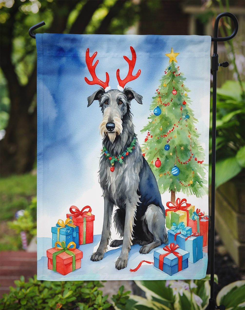 Scottish Deerhound Christmas Reindeer Garden Flag Mailbox Decorative Yard Banner Outside Patio Artwork for Flower Beds, Garden Size, Multicolor