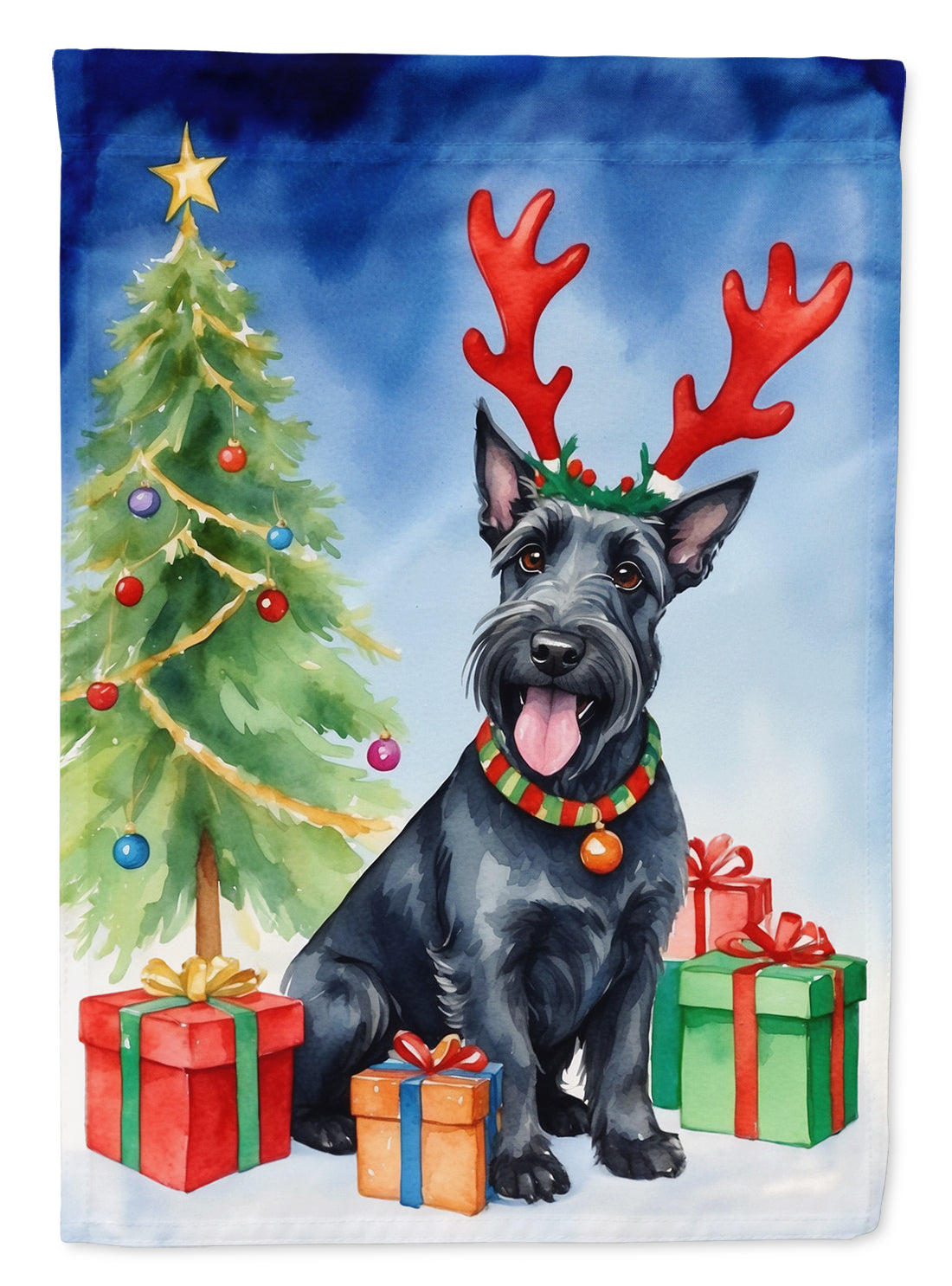Scottish Terrier Christmas Reindeer House Flag 28x40 Porch Sleeve Pole Decorative Outside Yard Banner Artwork Wall Hanging, Polyester