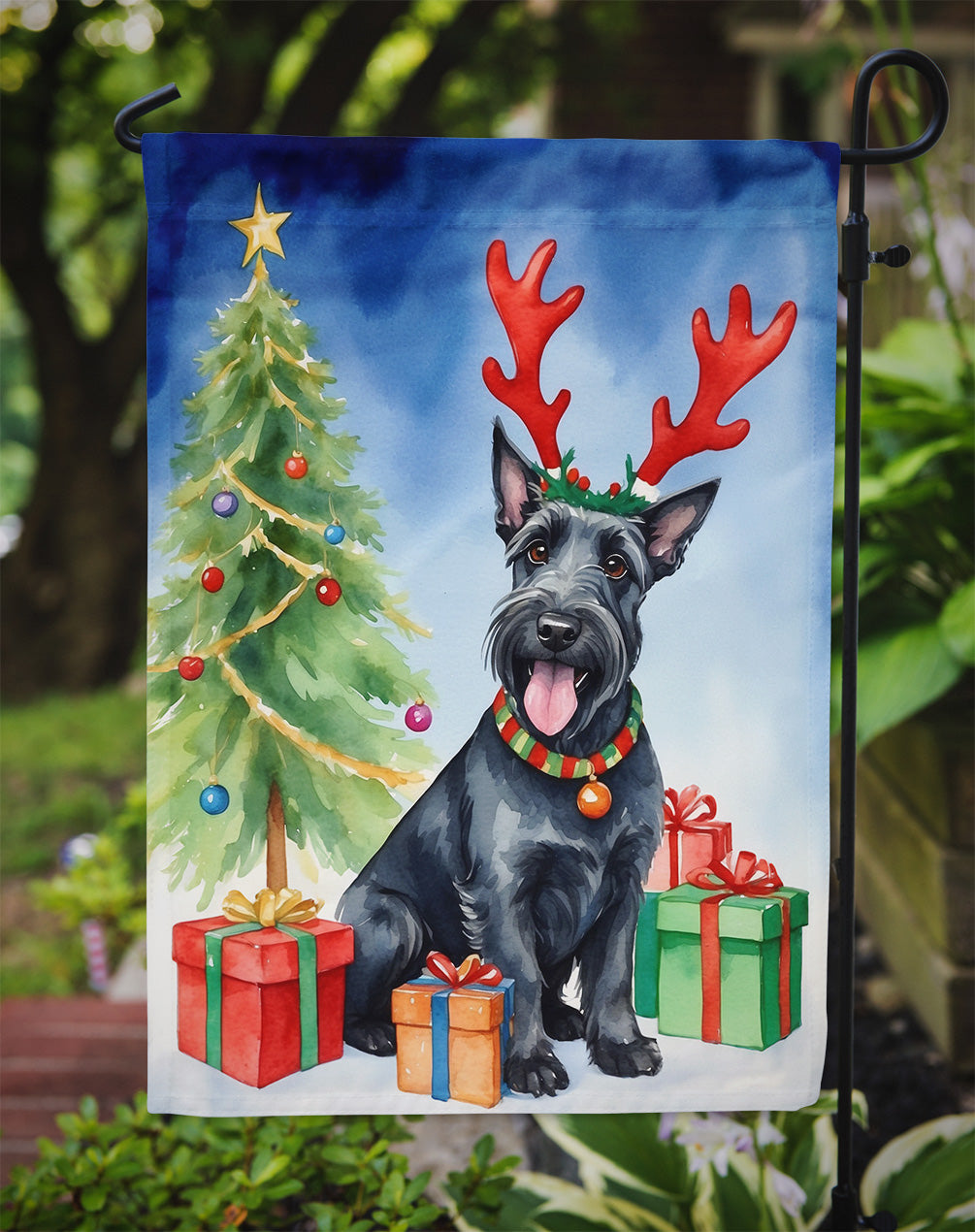 Scottish Terrier Christmas Reindeer Garden Flag Mailbox Decorative Yard Banner Outside Patio Artwork for Flower Beds, Garden Size, Multicolor