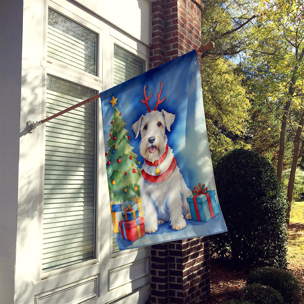 Sealyham Terrier Christmas Reindeer House Flag 28x40 Porch Sleeve Pole Decorative Outside Yard Banner Artwork Wall Hanging, Polyester