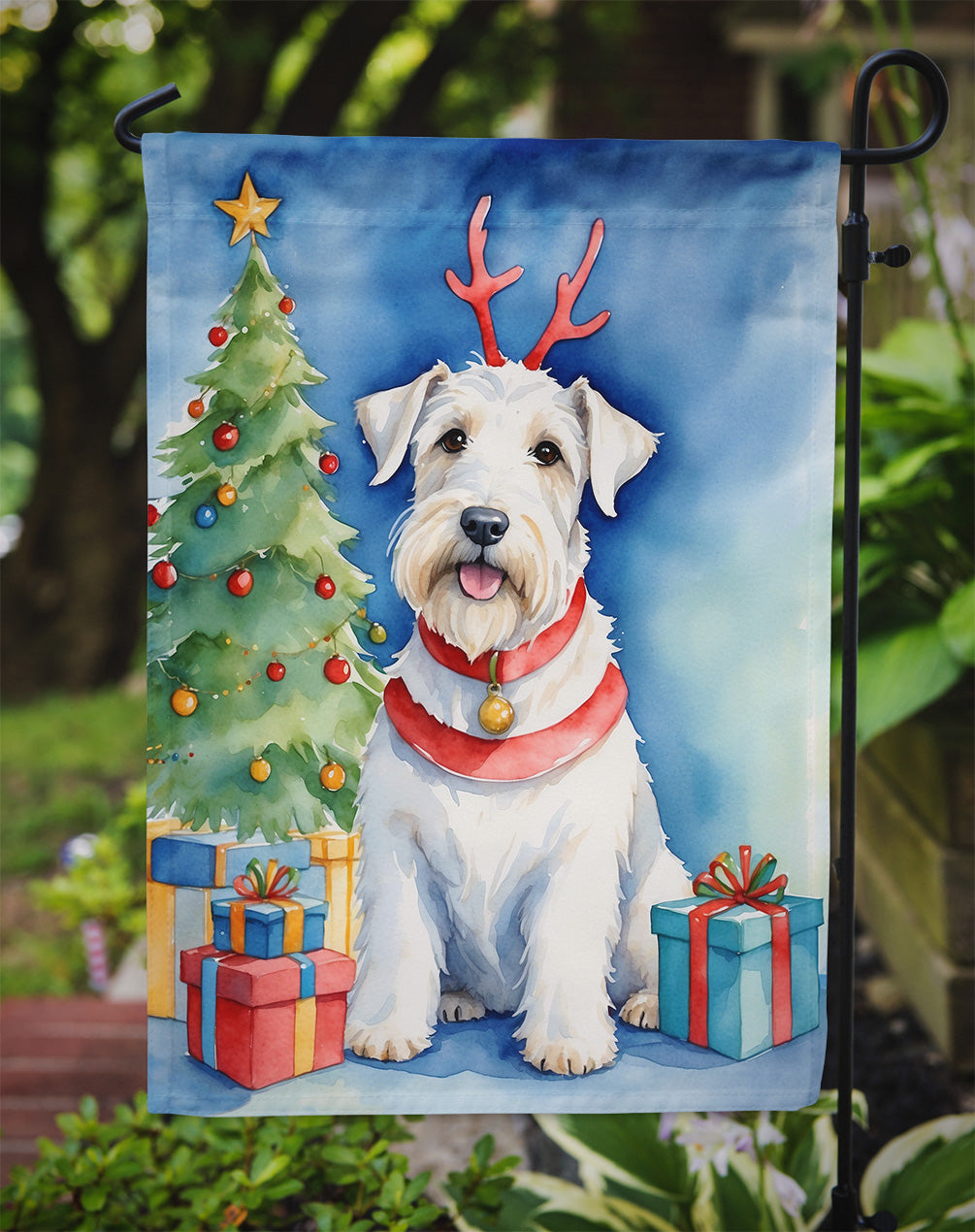 Sealyham Terrier Christmas Reindeer Garden Flag Mailbox Decorative Yard Banner Outside Patio Artwork for Flower Beds, Garden Size, Multicolor