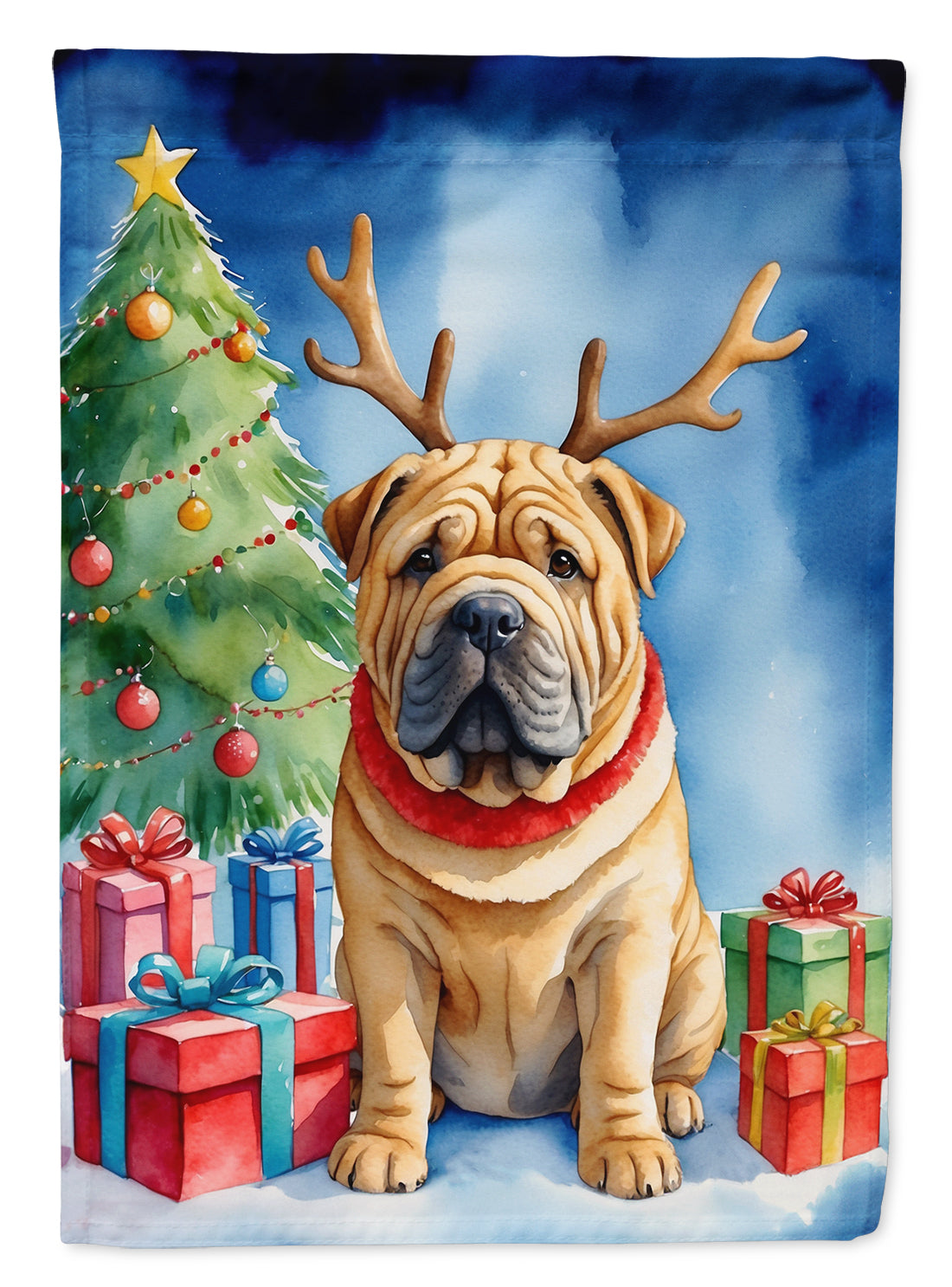 Shar Pei Christmas Reindeer Garden Flag Mailbox Decorative Yard Banner Outside Patio Artwork for Flower Beds, Garden Size, Multicolor