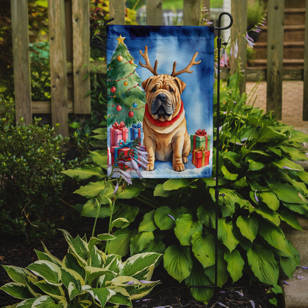 Shar Pei Christmas Reindeer Garden Flag Mailbox Decorative Yard Banner Outside Patio Artwork for Flower Beds, Garden Size, Multicolor