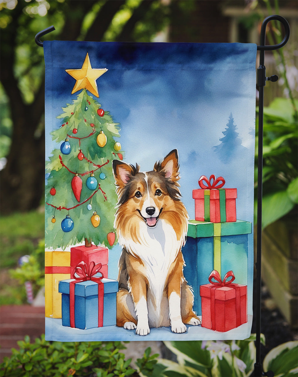Sheltie Christmas Reindeer Garden Flag Mailbox Decorative Yard Banner Outside Patio Artwork for Flower Beds, Garden Size, Multicolor