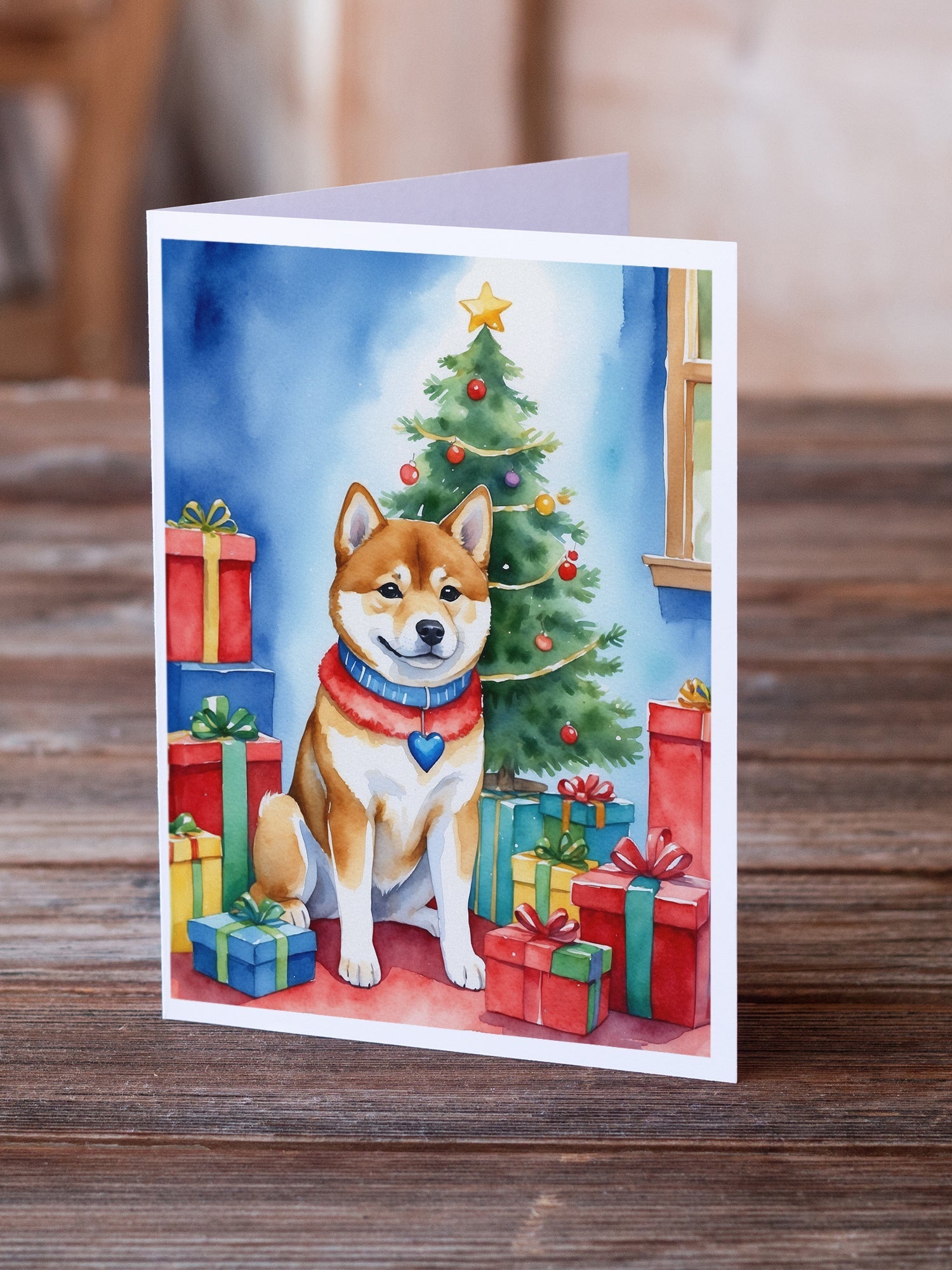 Shiba Inu Christmas Reindeer Greeting Cards Pack of 8 Blank Cards with Envelopes Whimsical A7 Size 5x7