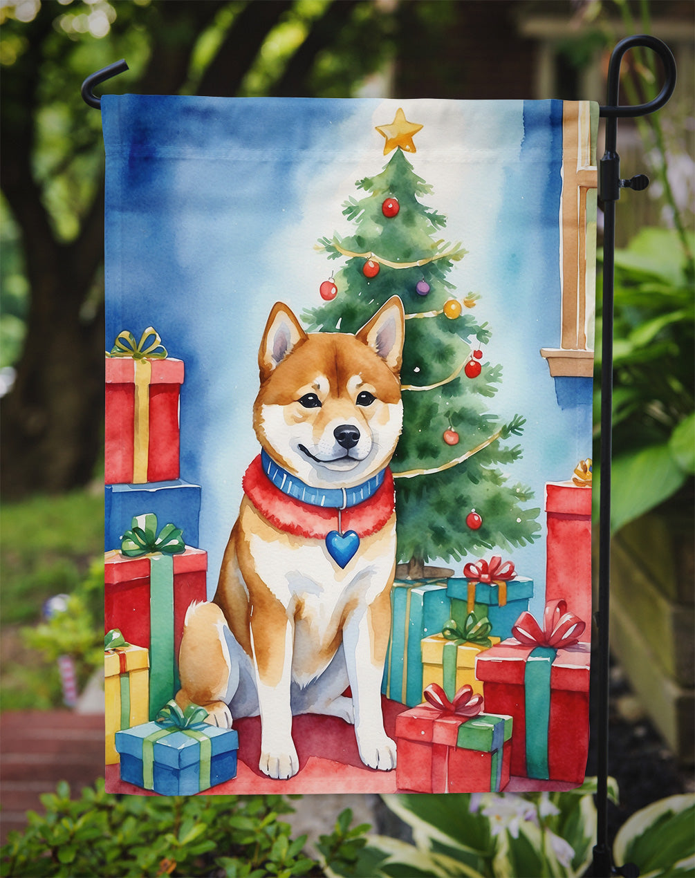 Shiba Inu Christmas Reindeer Garden Flag Mailbox Decorative Yard Banner Outside Patio Artwork for Flower Beds, Garden Size, Multicolor