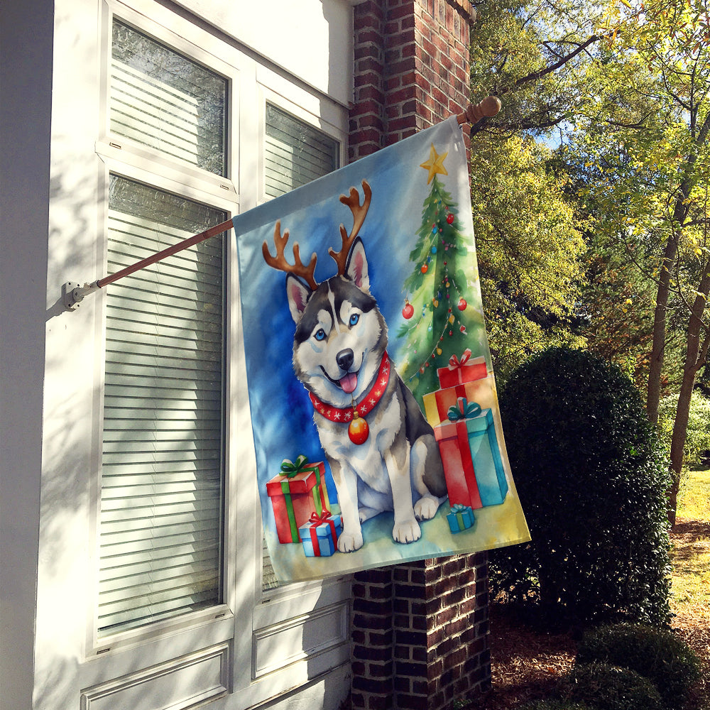 Siberian Husky Christmas Reindeer House Flag 28x40 Porch Sleeve Pole Decorative Outside Yard Banner Artwork Wall Hanging, Polyester