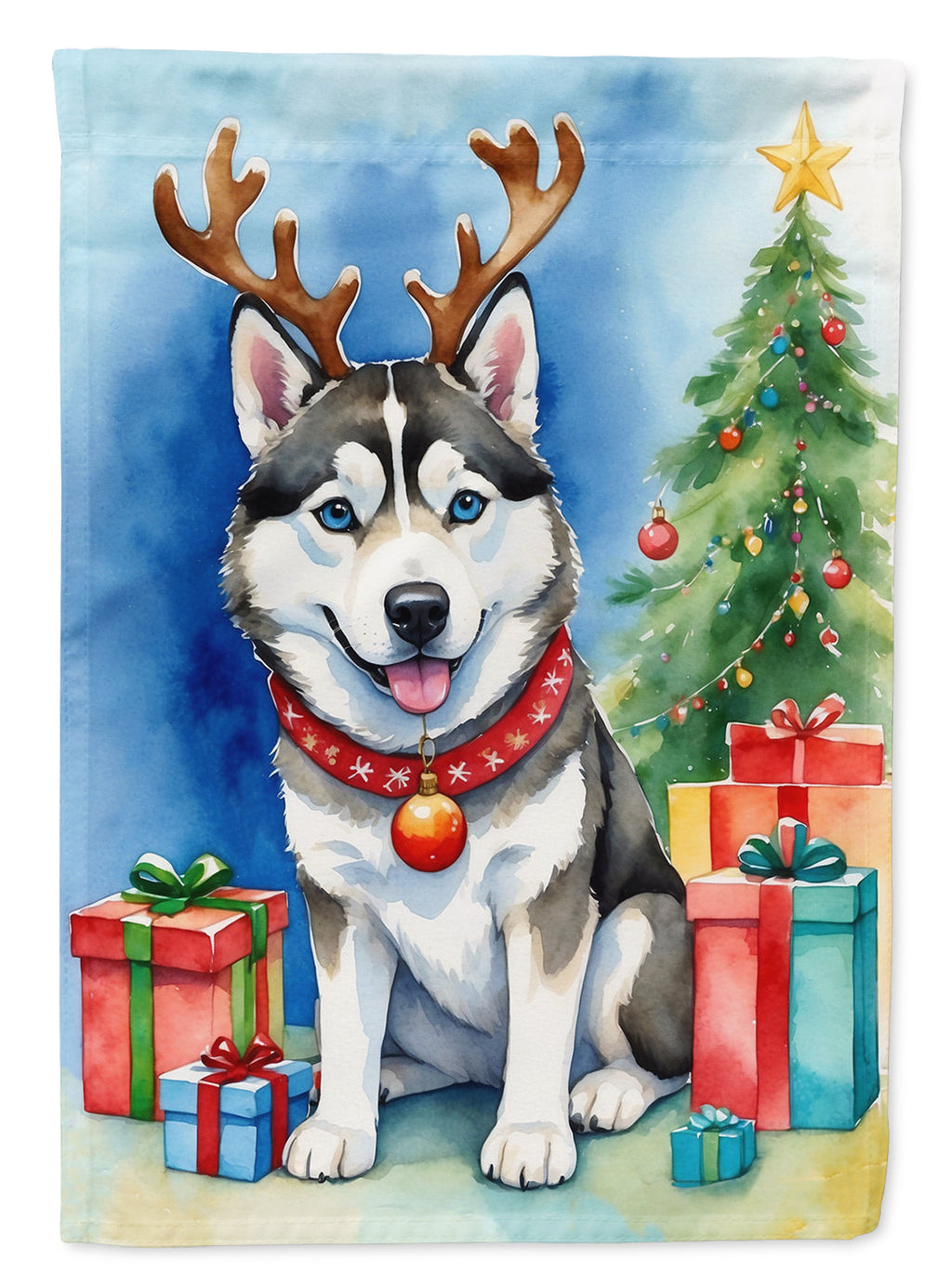 Siberian Husky Christmas Reindeer Garden Flag Mailbox Decorative Yard Banner Outside Patio Artwork for Flower Beds, Garden Size, Multicolor