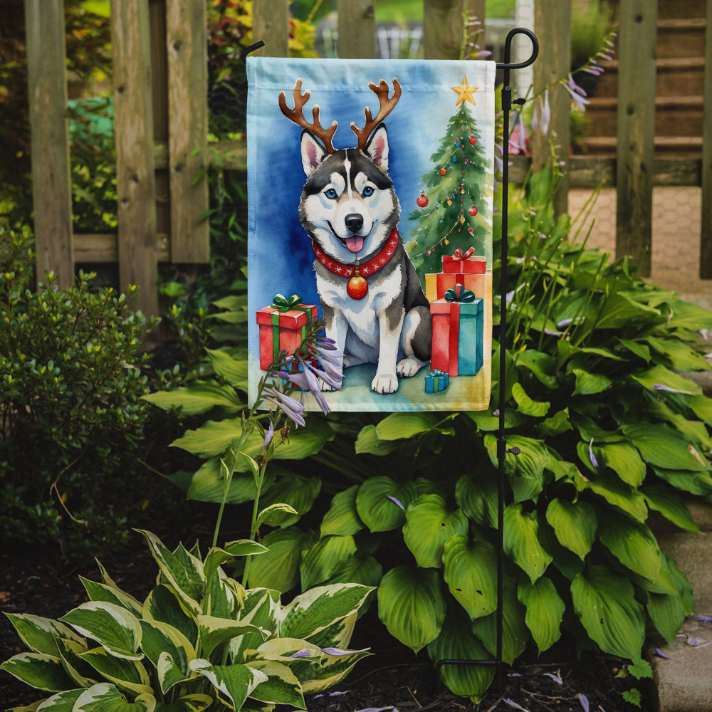 Siberian Husky Christmas Reindeer Garden Flag Mailbox Decorative Yard Banner Outside Patio Artwork for Flower Beds, Garden Size, Multicolor