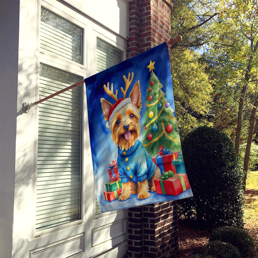 Silky Terrier Christmas Reindeer House Flag 28x40 Porch Sleeve Pole Decorative Outside Yard Banner Artwork Wall Hanging, Polyester