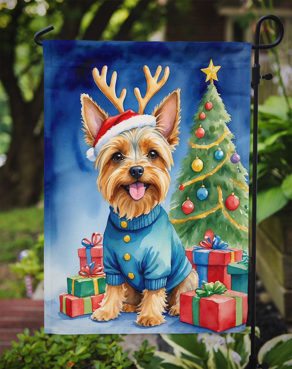 Silky Terrier Christmas Reindeer Garden Flag Mailbox Decorative Yard Banner Outside Patio Artwork for Flower Beds, Garden Size, Multicolor