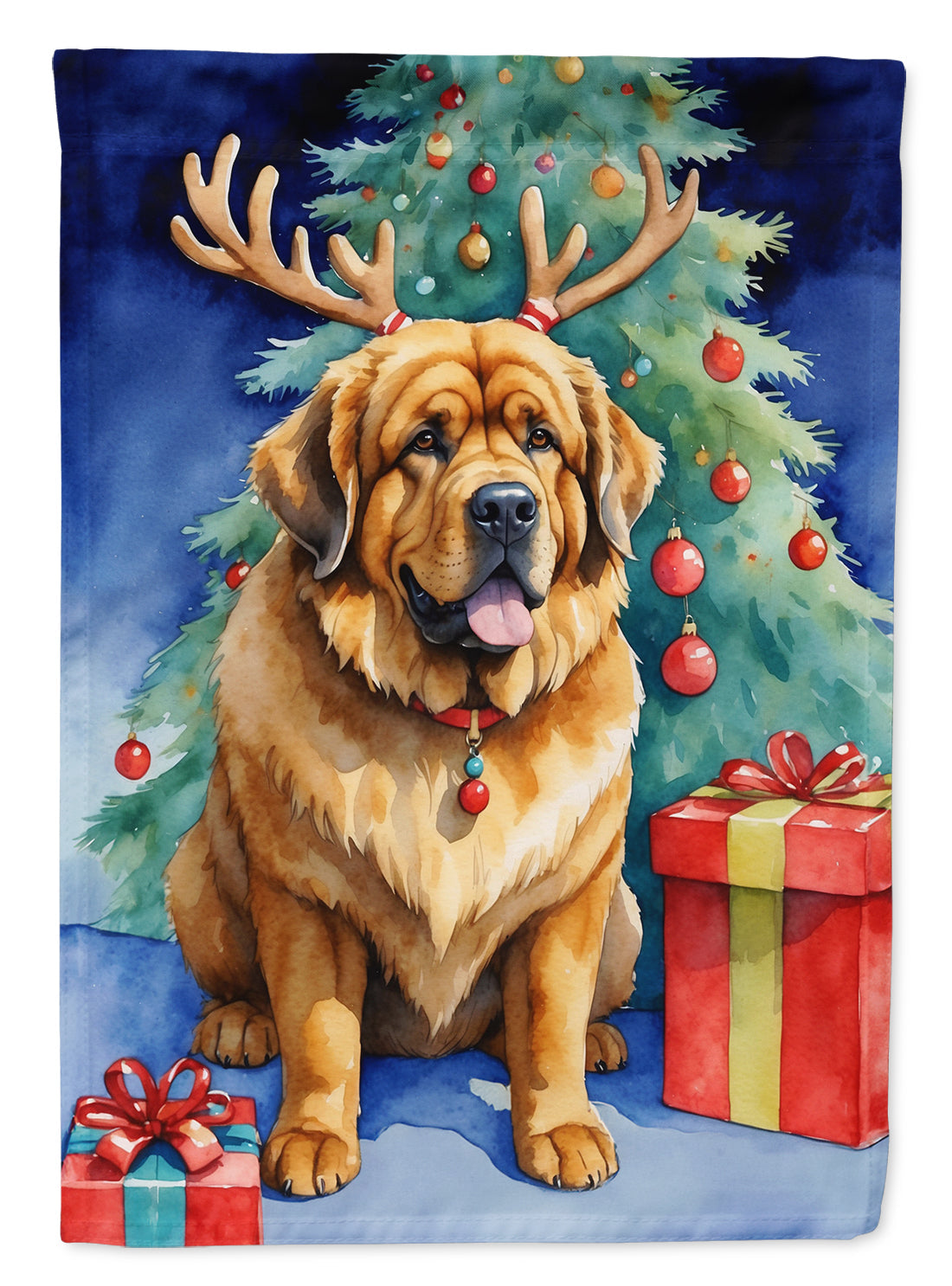 Tibetan Mastiff Christmas Reindeer Garden Flag Mailbox Decorative Yard Banner Outside Patio Artwork for Flower Beds, Garden Size, Multicolor